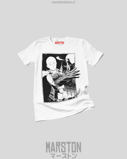 Polera blanca de One Punch Man con Saitama