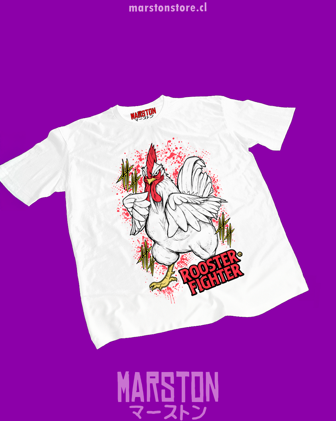 Polera blanca de Rooster Fighter con Keiji