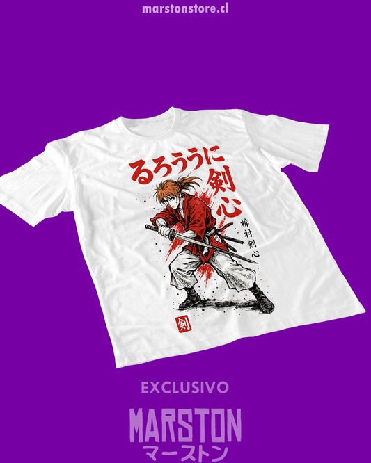 Polera blanca de Samurai X con Kenshin Himura