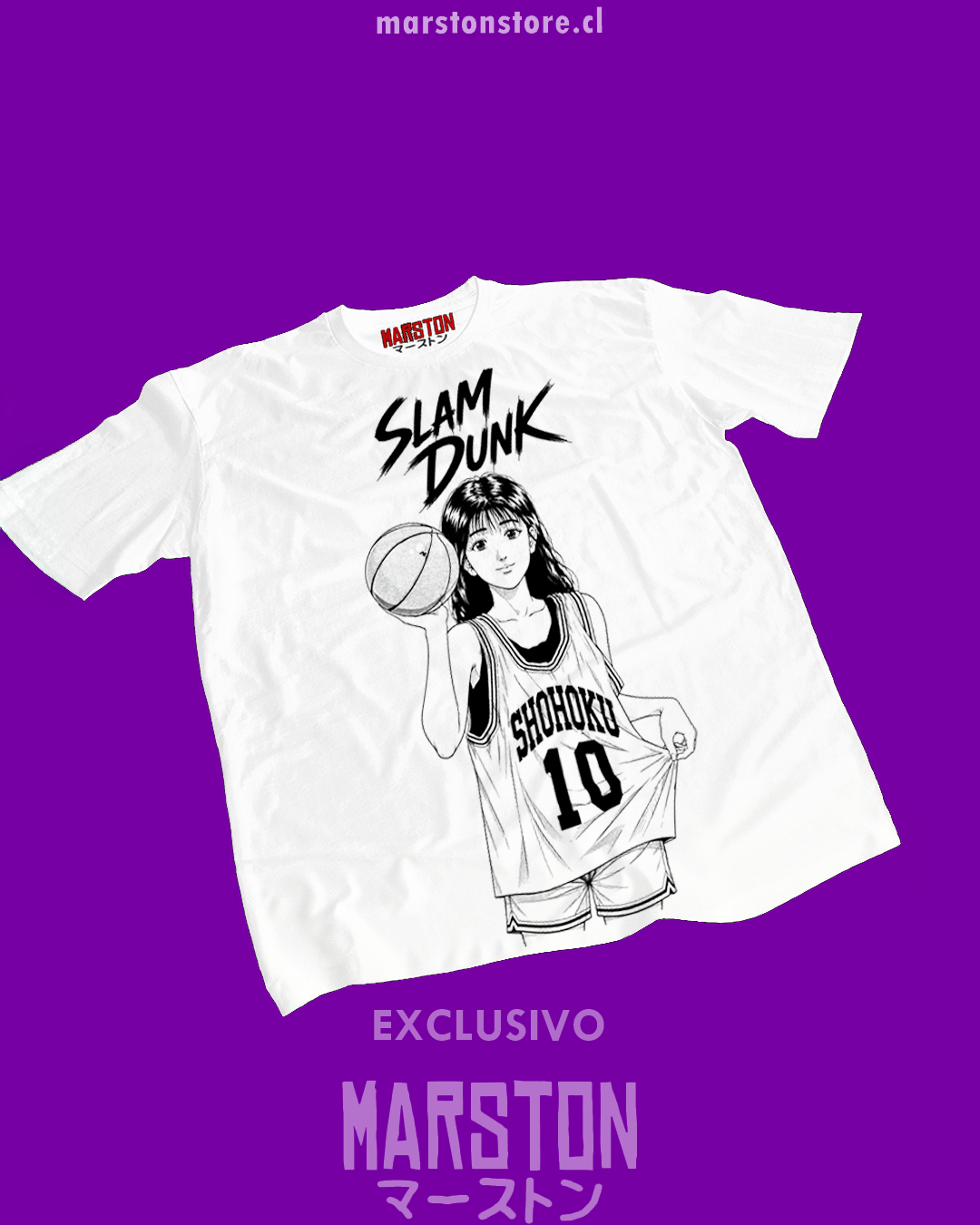 Polera blanca de Slam Dunk con Haruko Akagi