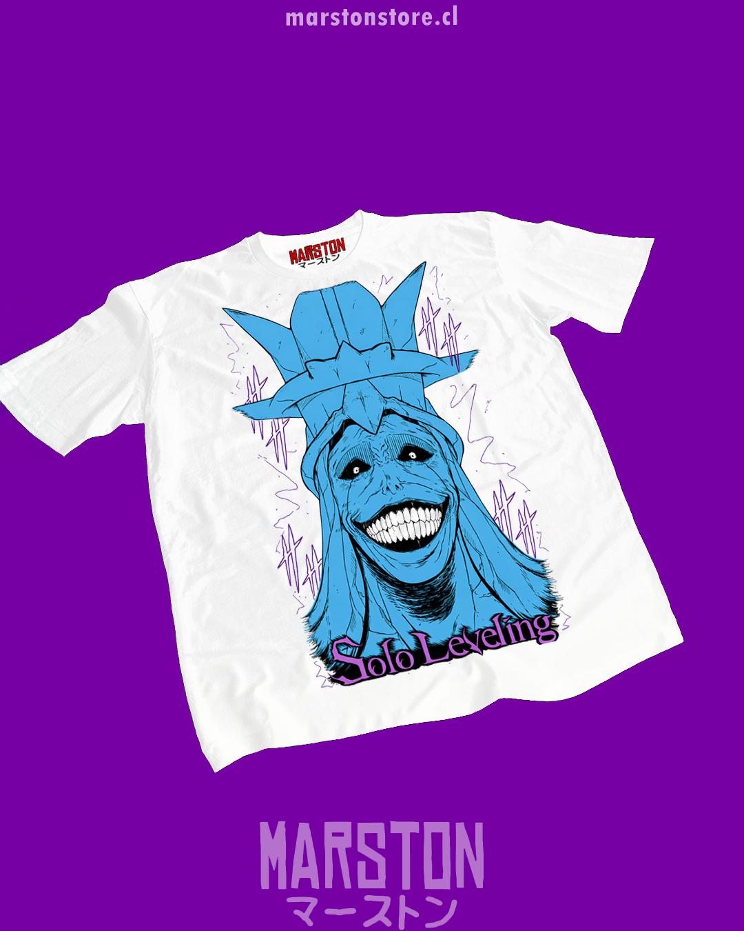 Polera blanca de Solo Leveling con diseño anime
