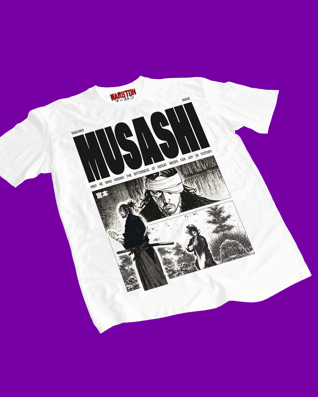 Polera blanca de Vagabond con Miyamoto Musashi