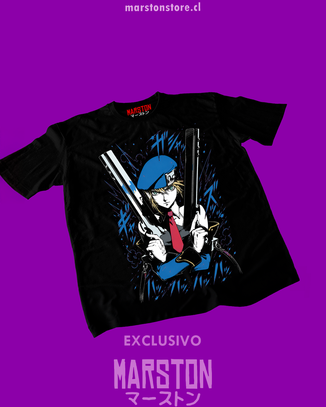 Polera negra con diseño de BlazBlue