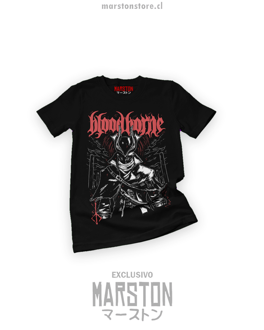 Polera negra Bloodborne con diseño del Cazador