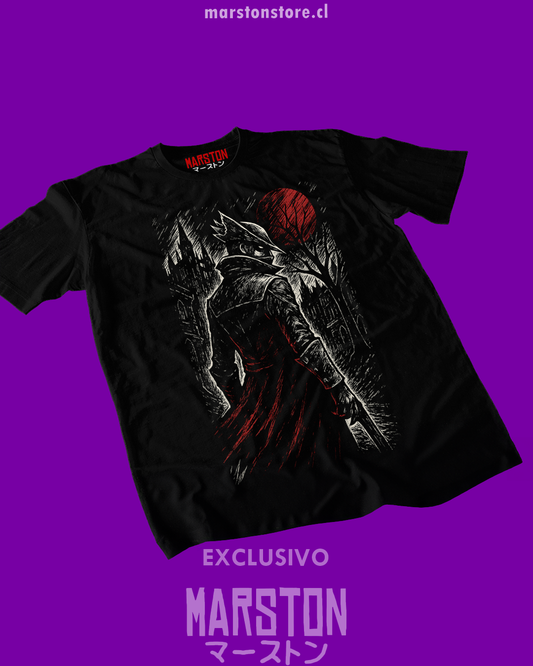 Polera negra Bloodborne con diseño del Cazador