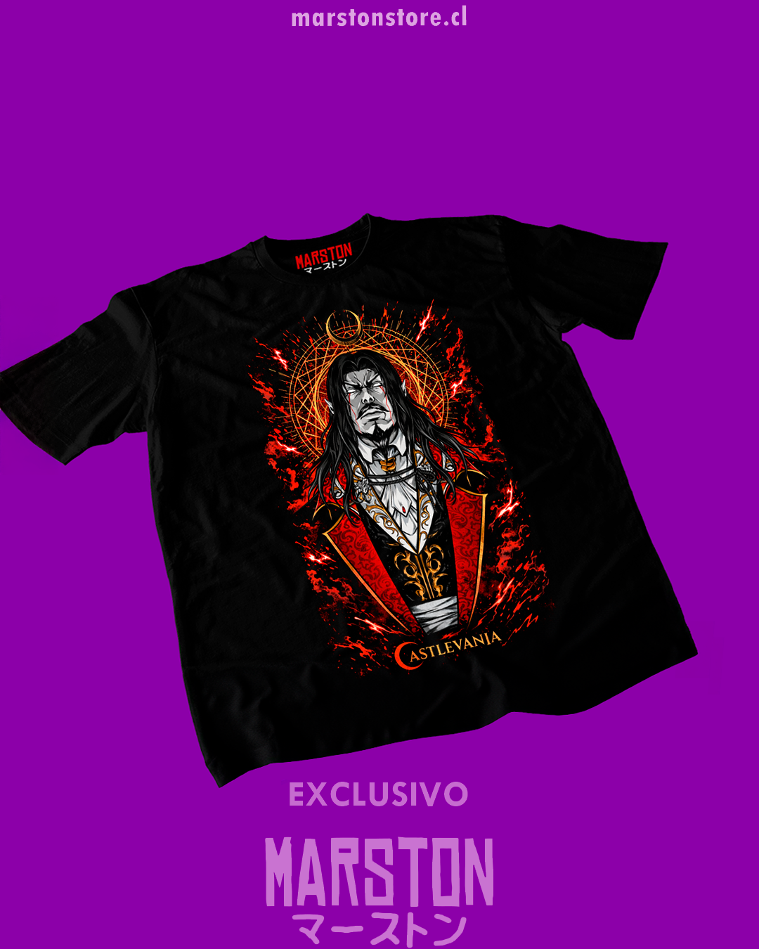 Polera negra con diseño de Castlevania