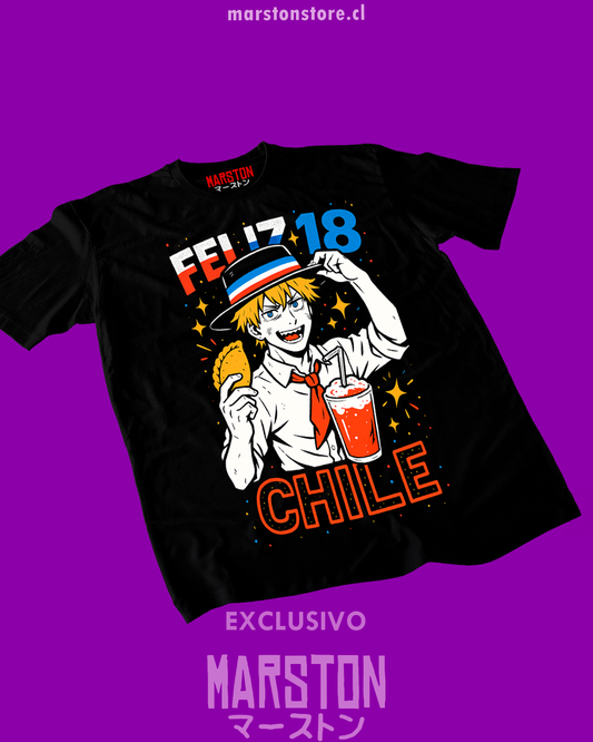 Polera Chainsaw Man de Denji Huaso para Fiestas Patrias de Chile