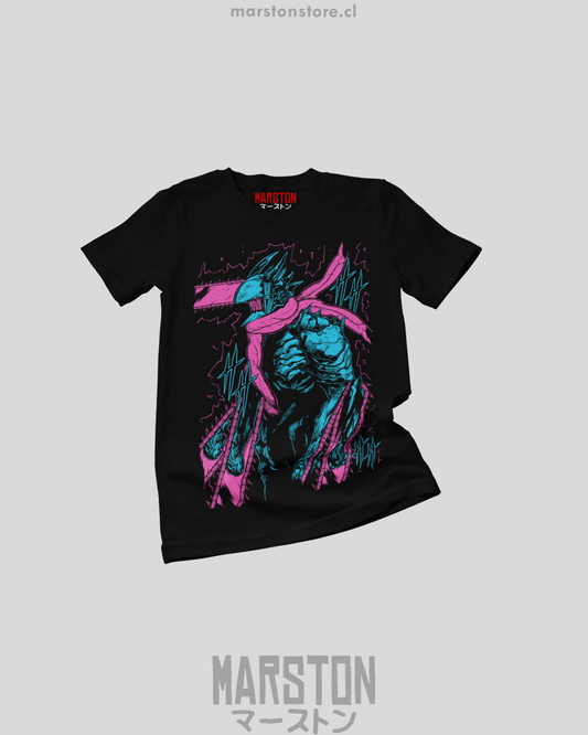 Polera negra Chainsaw Man con diseño de Denji