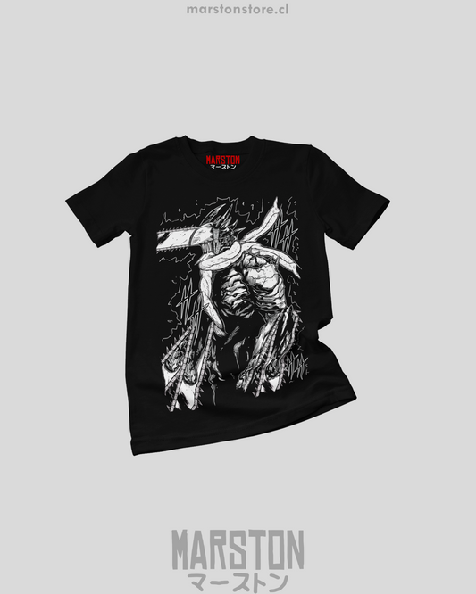 Polera negra Chainsaw Man con diseño de Denji