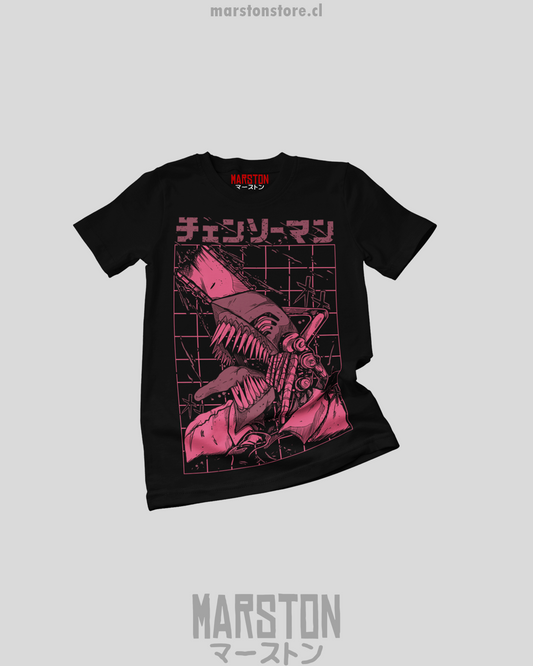 Polera negra Chainsaw Man con diseño de Denji