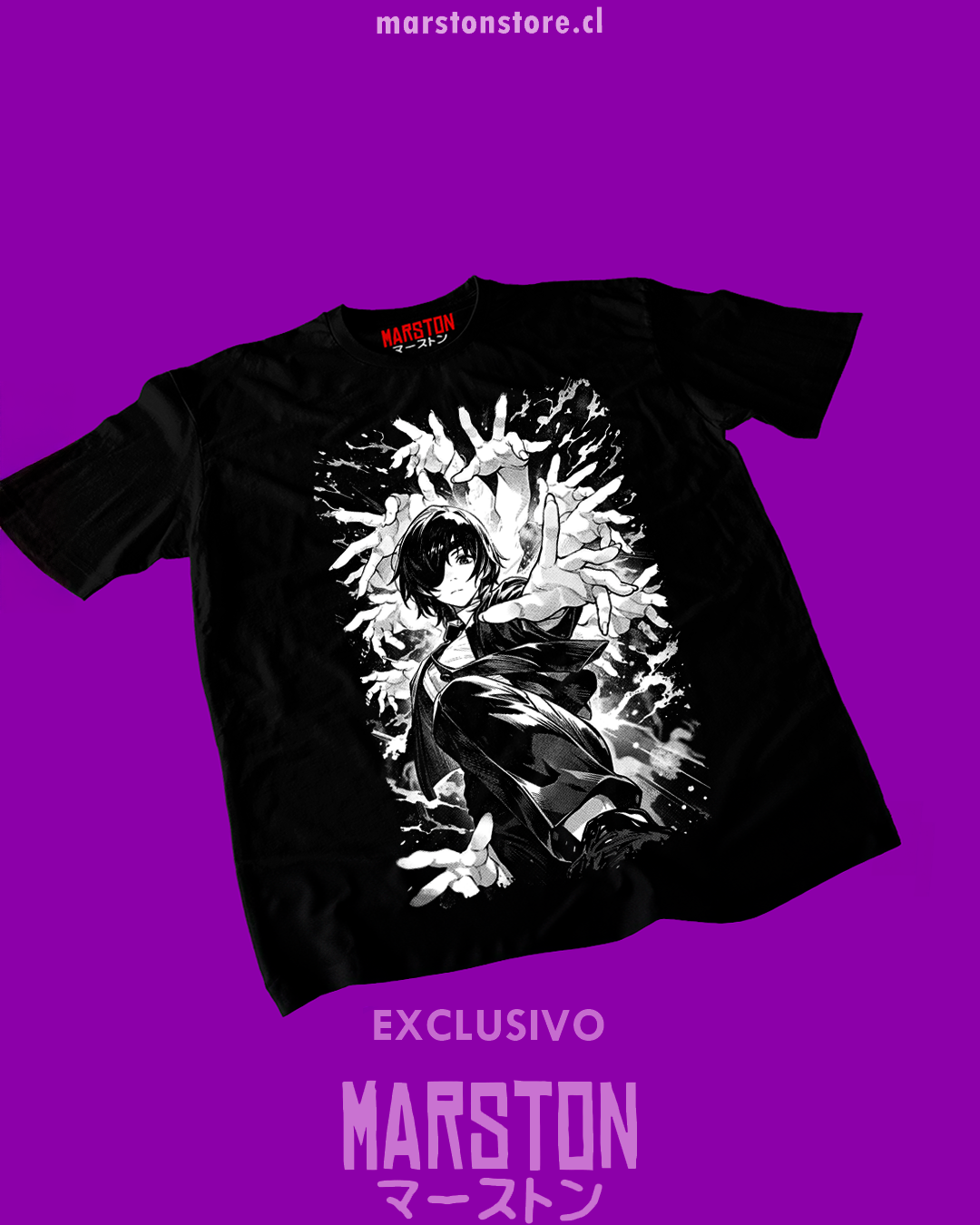 Polera negra Chainsaw Man con diseño de Himeno