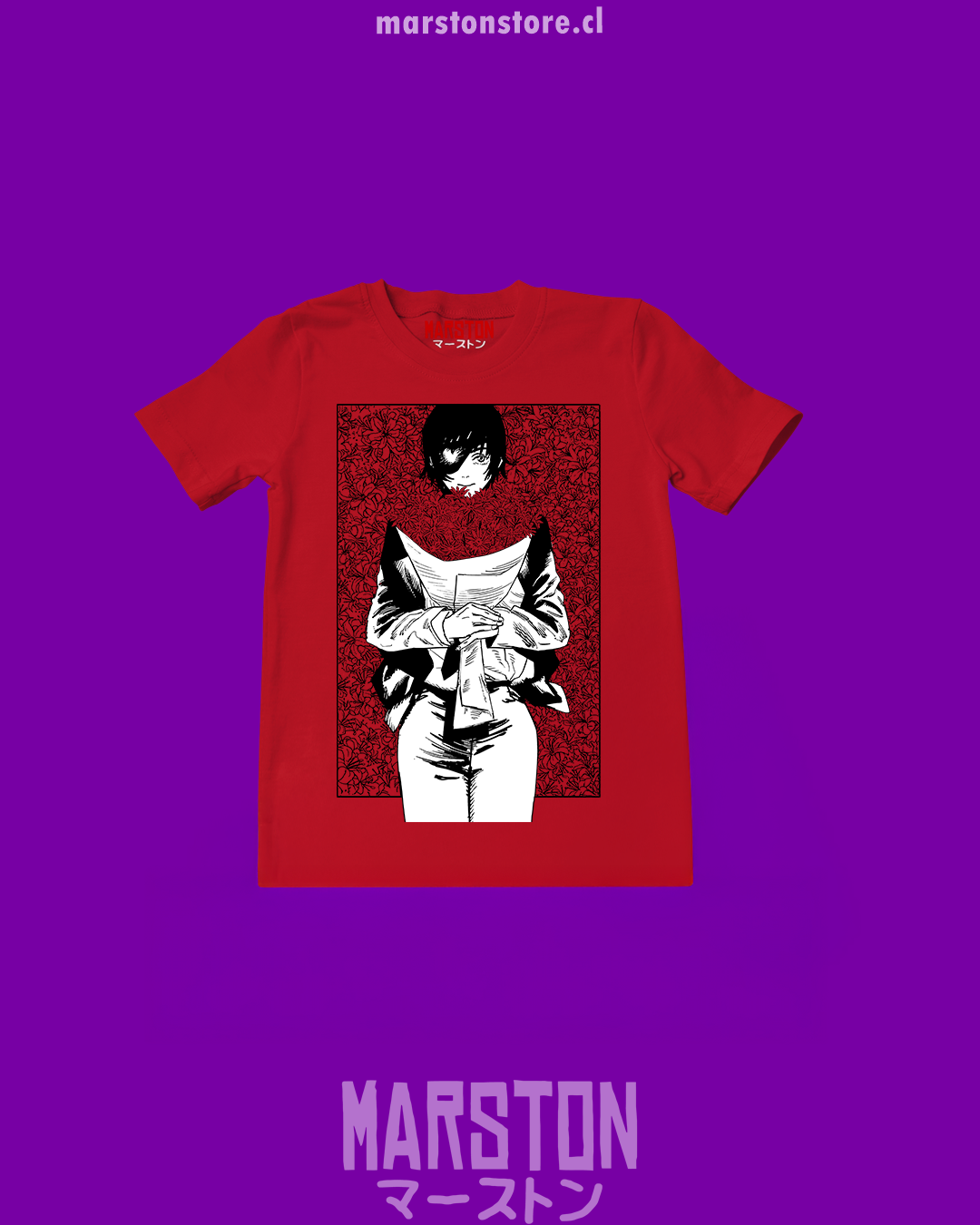 Polera roja Chainsaw Man con diseño de Himeno