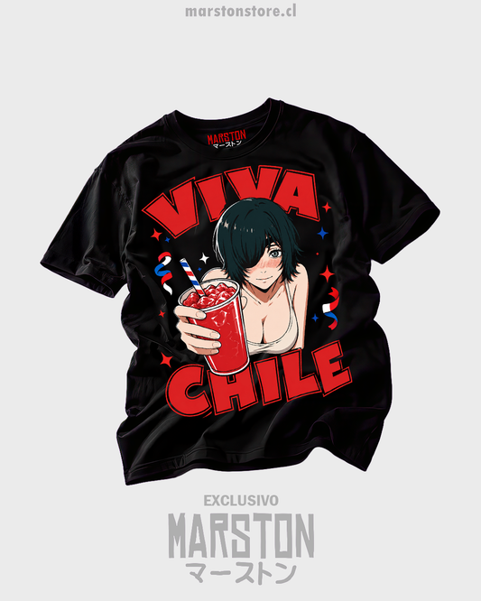 Polera negra Chainsaw Man Himeno Viva Chile fiestas patrias 18 de septiembre