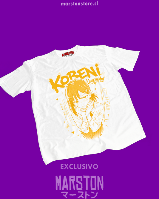 Polera blanca Chainsaw Man con diseño de Kobeni Higashiyama