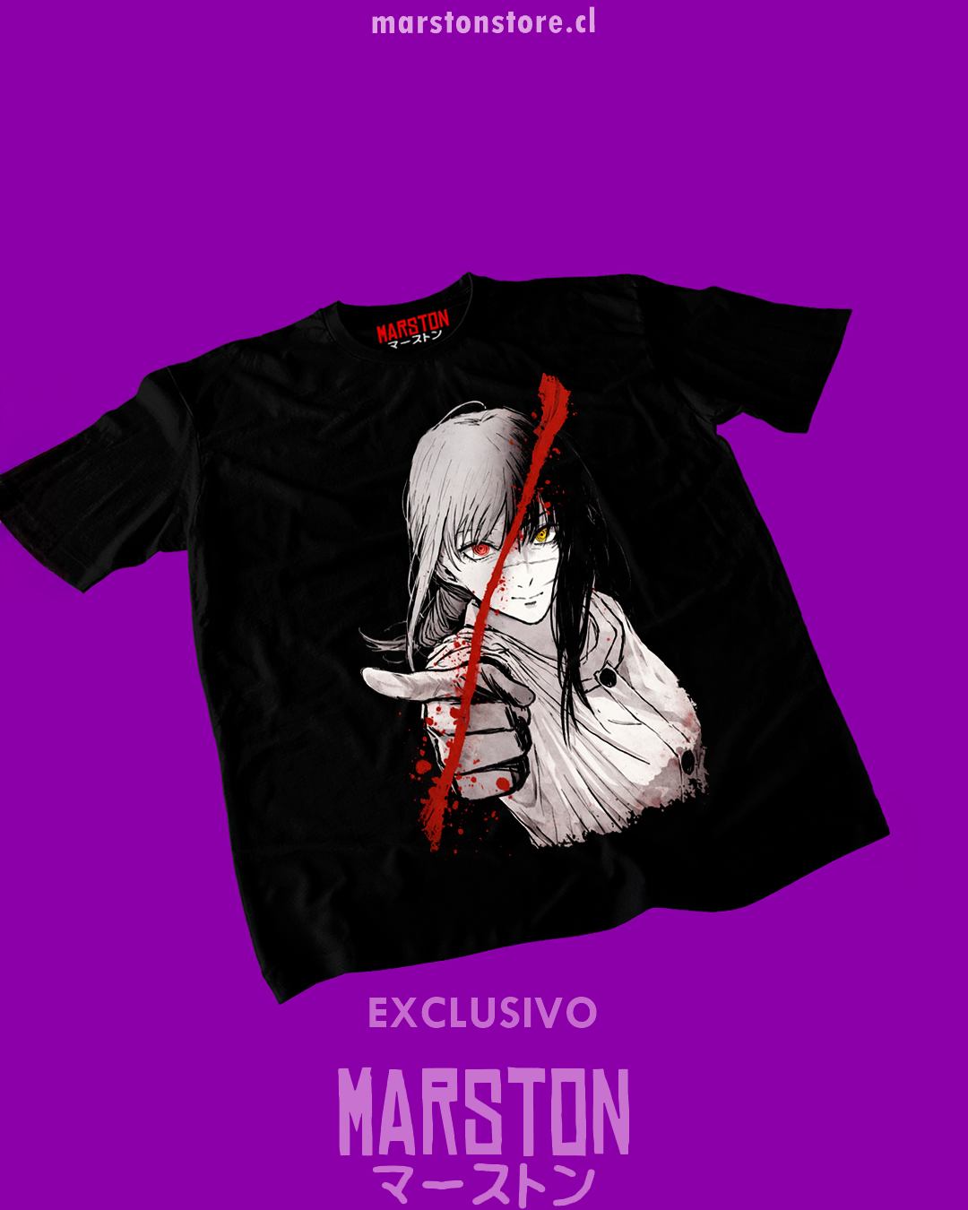 Polera negra Chainsaw Man con Makima y Asa Mitaka