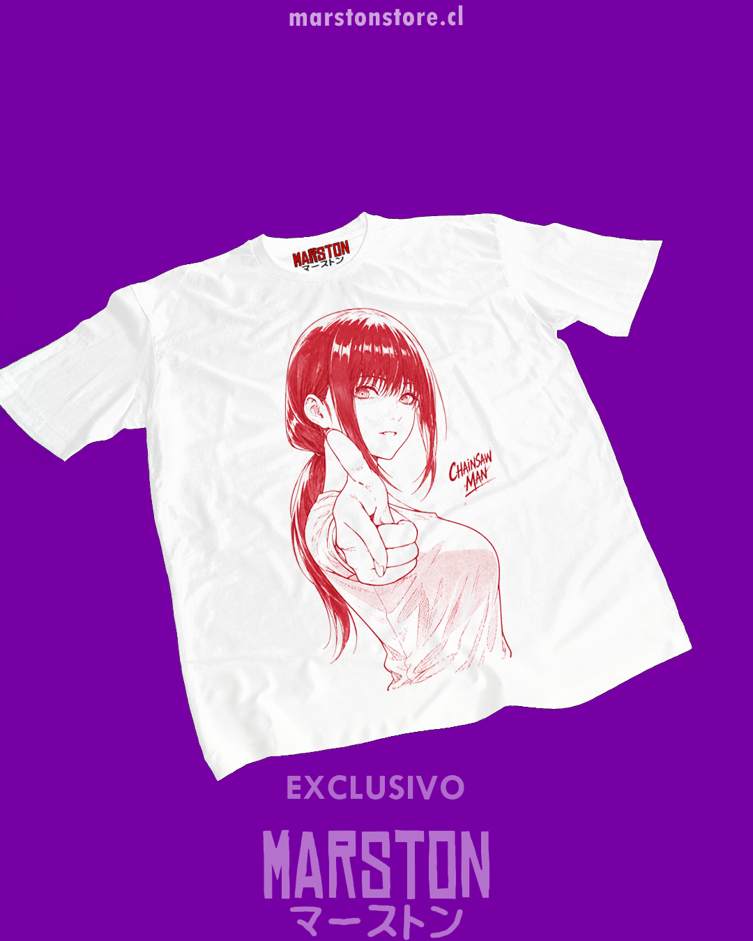 Polera blanca Chainsaw Man con diseño de Makima