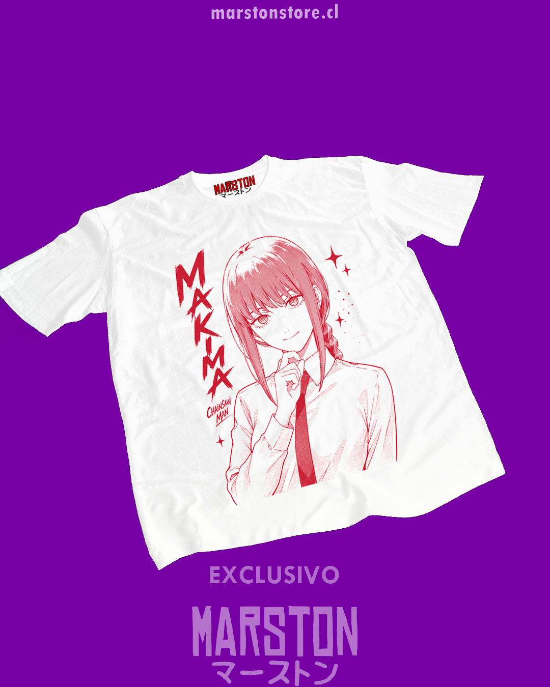 Polera blanca Chainsaw Man con diseño de Makima