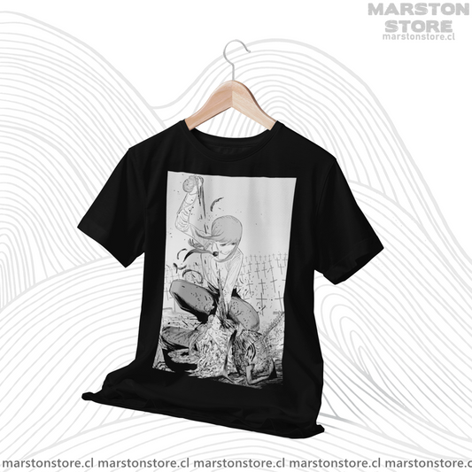 Polera negra Chainsaw Man con diseño de Makima