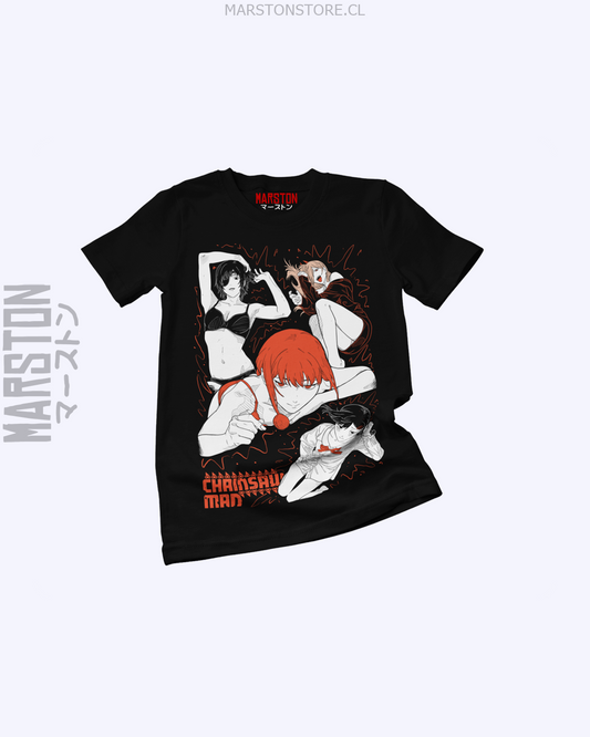 Polera negra Chainsaw Man con Makima, Power, Himeno y Kobeni Higashiyama