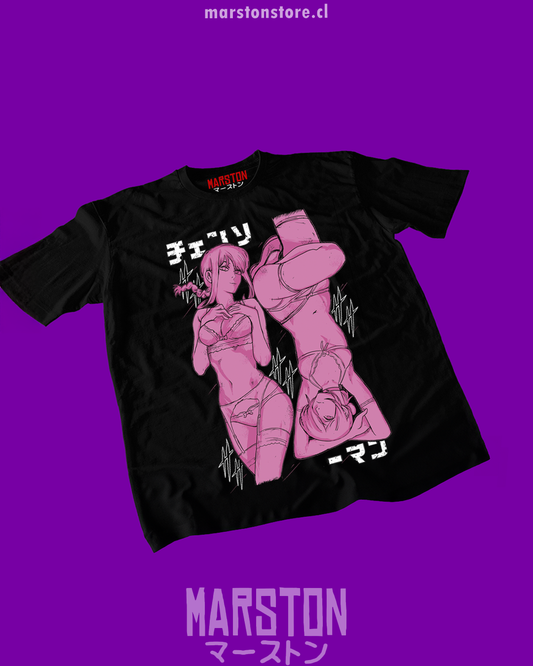 Polera negra Chainsaw Man con Makima y Reze