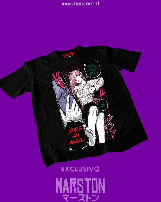Polera negra Chainsaw Man con diseño de Power