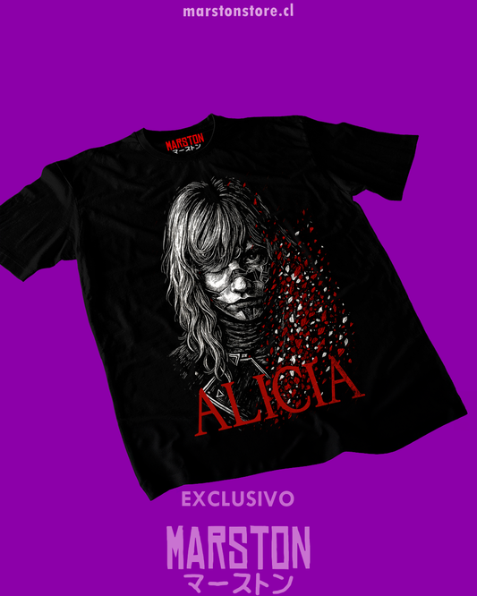 Polera negra Clair Obscur: Expedition 33 con diseño de Alicia