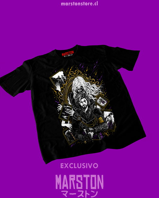 Polera negra Clair Obscur: Expedition 33 con Alicia y Verso