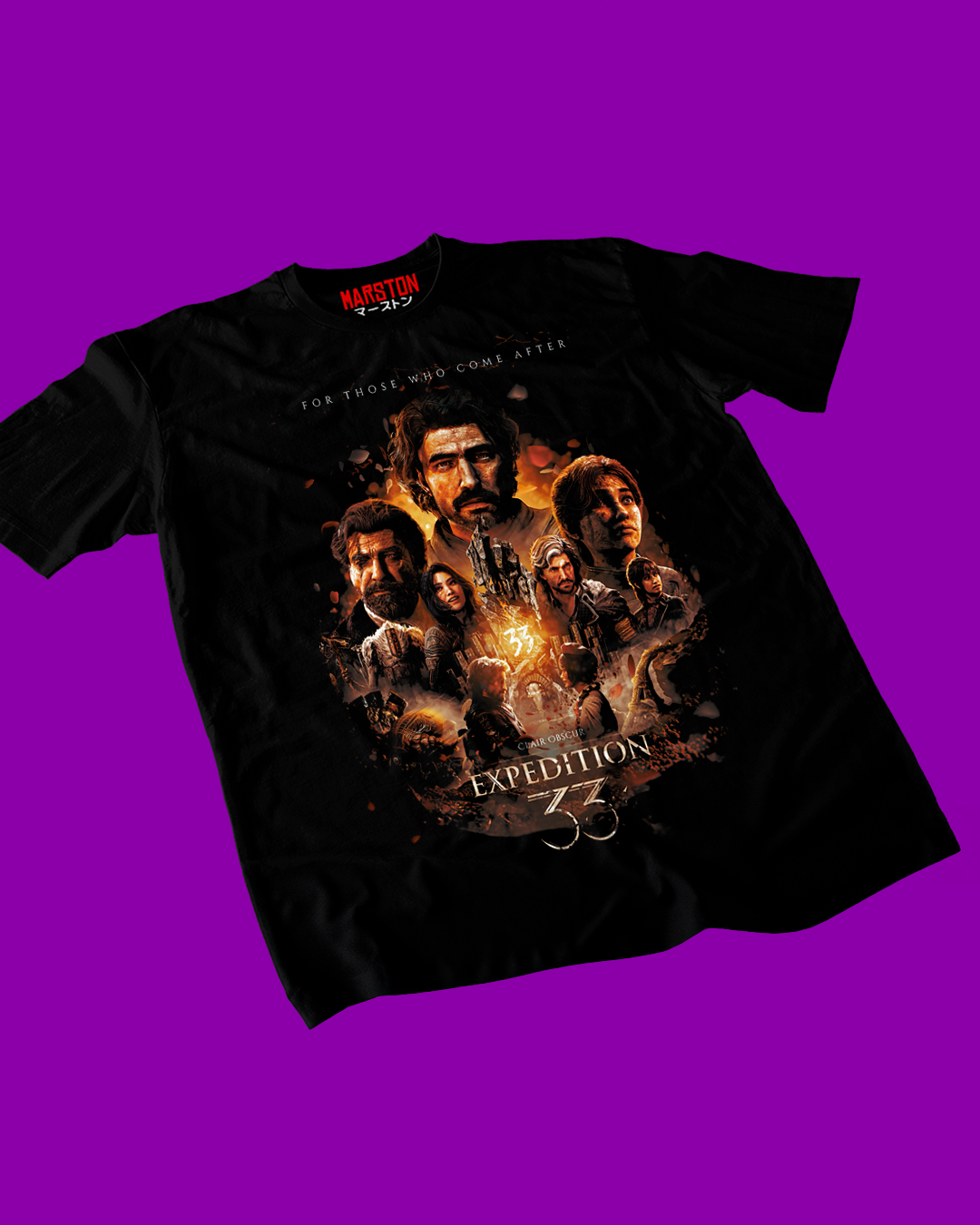 Polera negra Clair Obscur: Expedition 33 con diseño For Those Who Come After