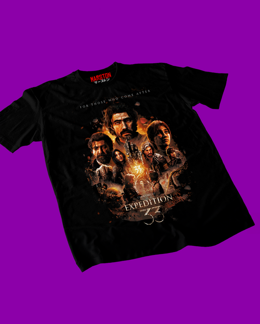 Polera negra Clair Obscur: Expedition 33 con diseño For Those Who Come After