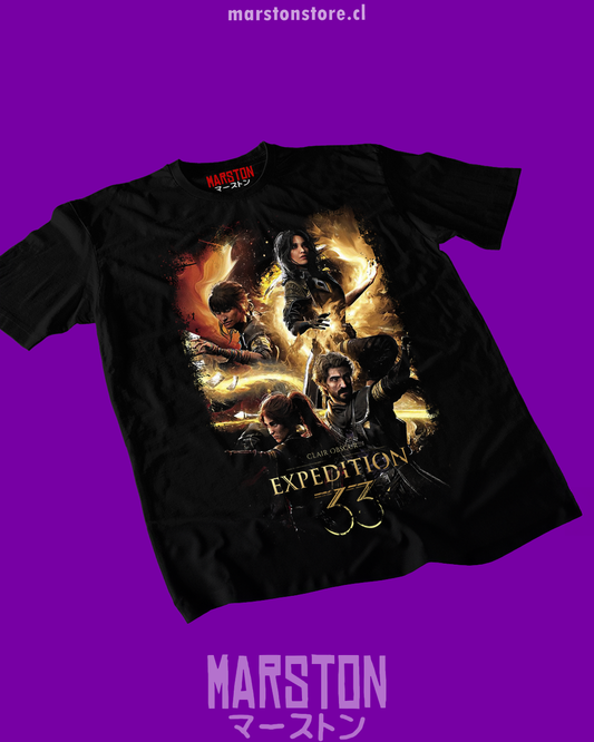 Polera negra Clair Obscur: Expedition 33 con Gustave, Maelle, Sciel y Lune