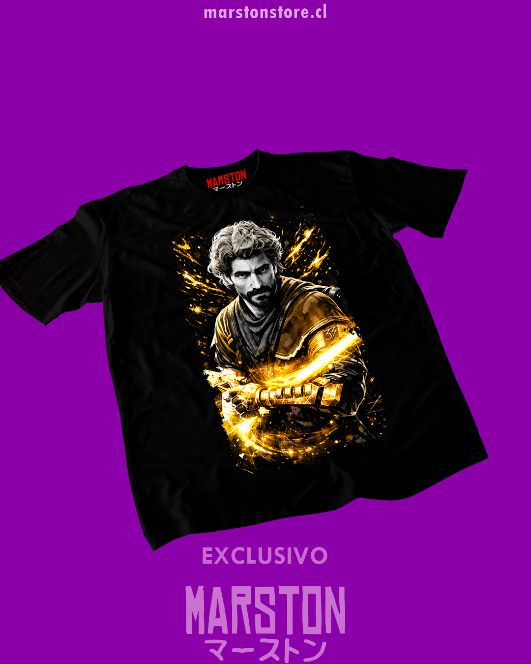 Polera negra Clair Obscur: Expedition 33 con diseño de Gustave