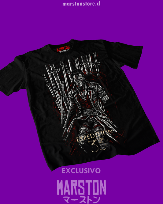 Polera negra Clair Obscur: Expedition 33 con diseño de Simon
