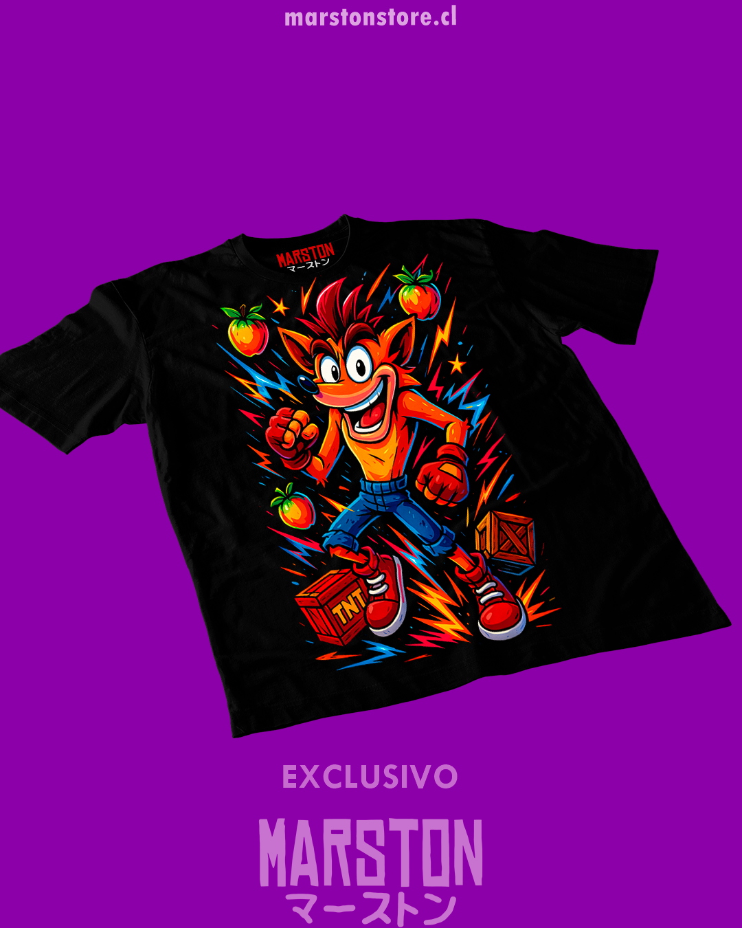 Polera negra con diseño de Crash Bandicoot