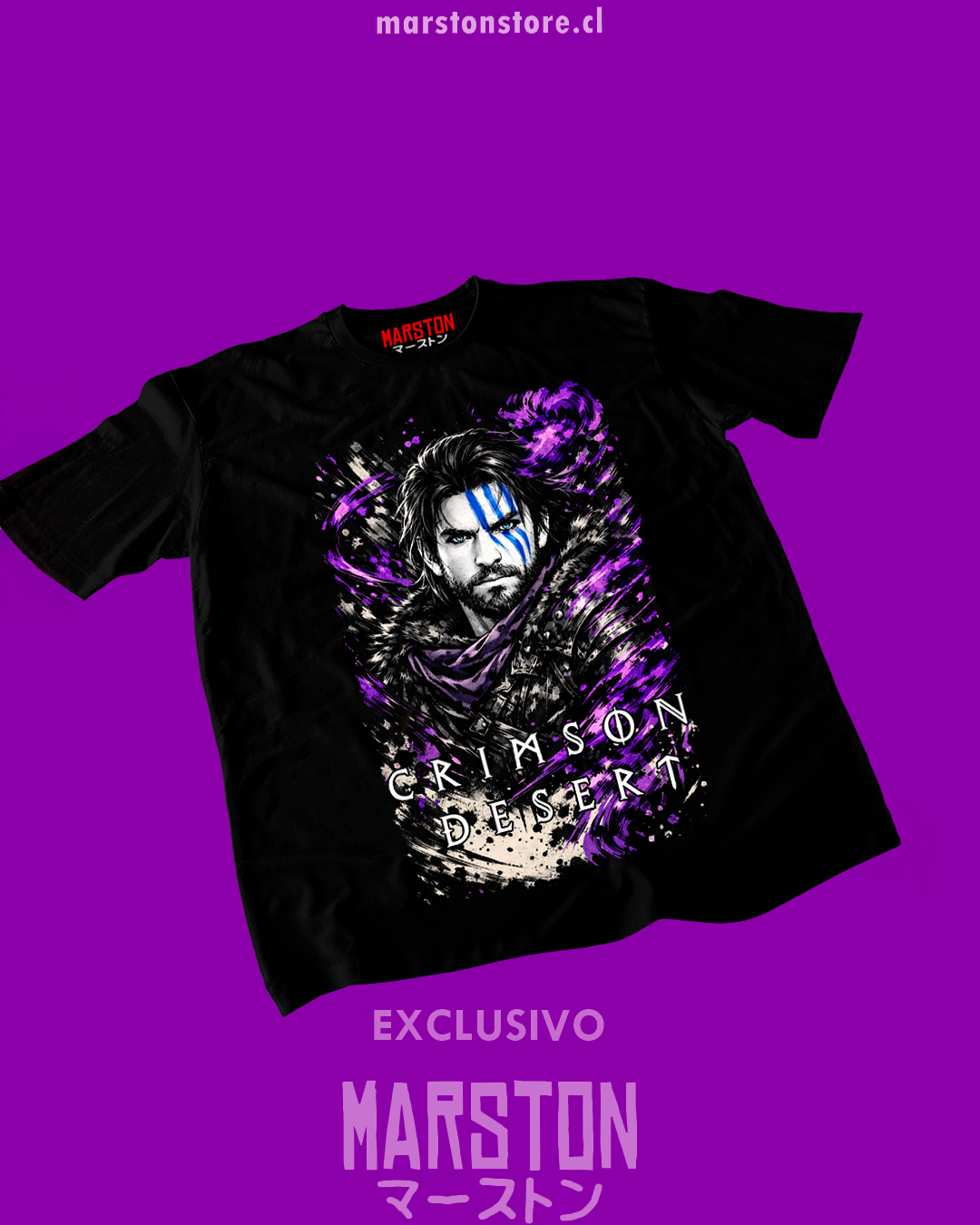 Polera negra Crimson Desert con diseño de Kliff