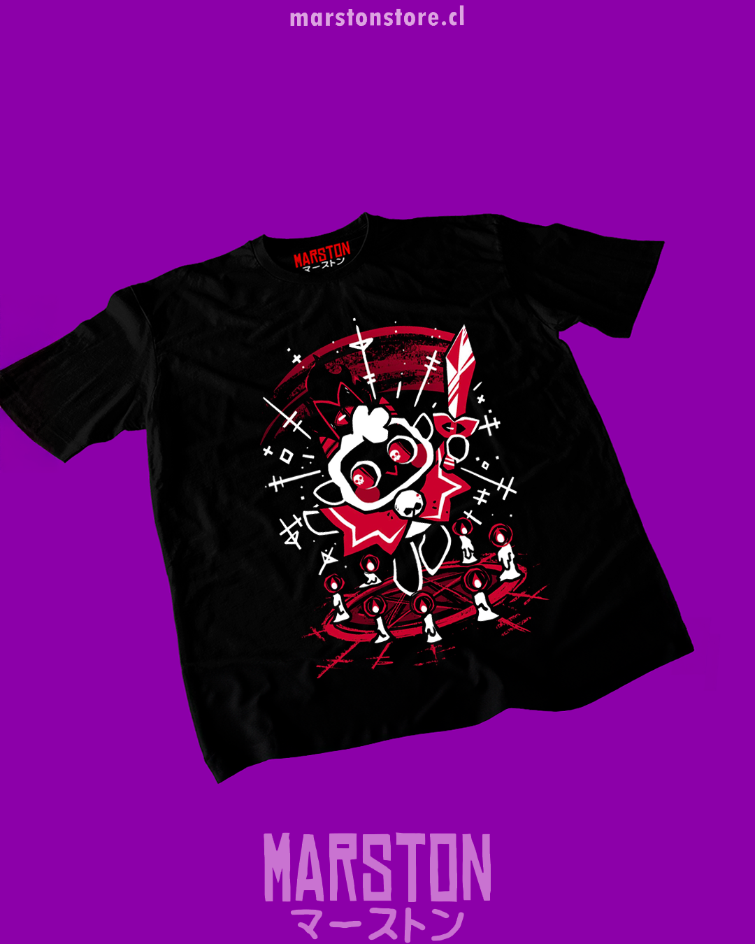 Polera negra con diseño de Cult of the Lamb