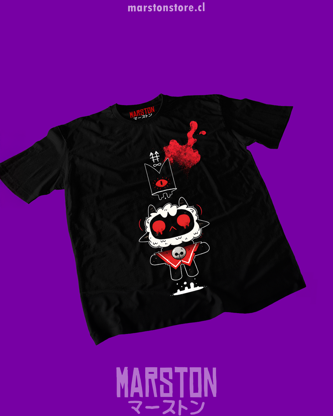Polera negra con diseño de Cult of the Lamb