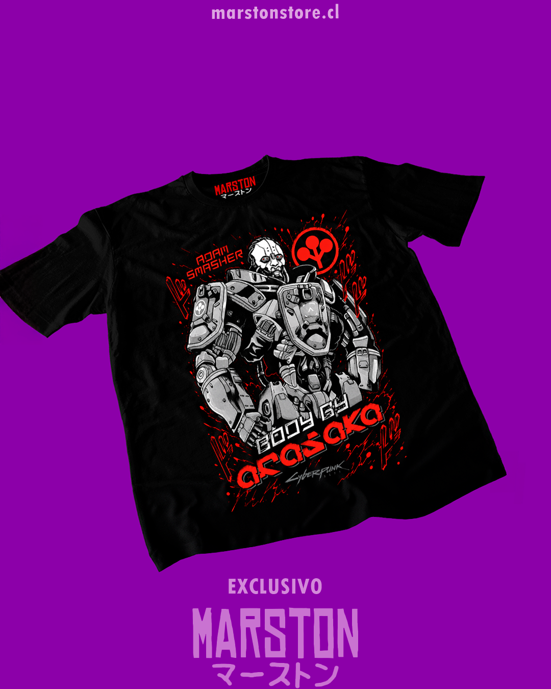 Polera negra de Cyberpunk 2077 con diseño de Adam Smasher