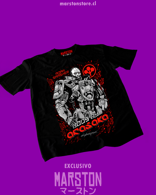 Polera negra de Cyberpunk 2077 con diseño de Adam Smasher