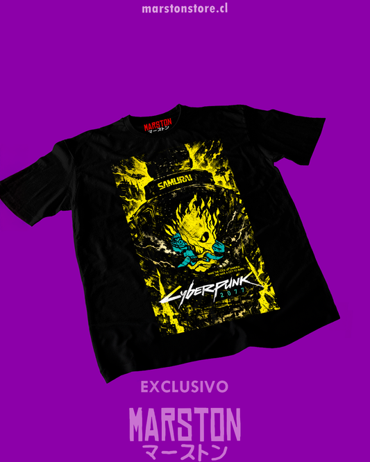 Polera negra inspirada en Cyberpunk 2077 y el universo de Night City