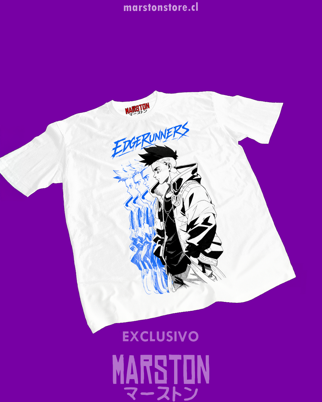 Polera blanca de Cyberpunk: Edgerunners con diseño de David Martinez