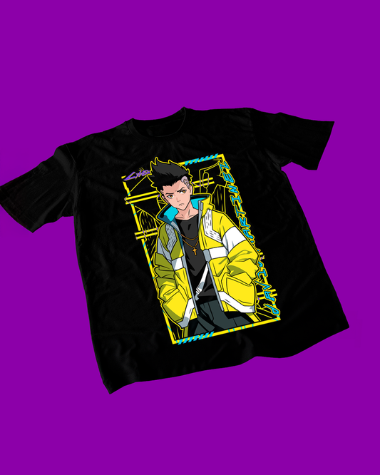 Polera negra de Cyberpunk: Edgerunners con diseño de David Martinez