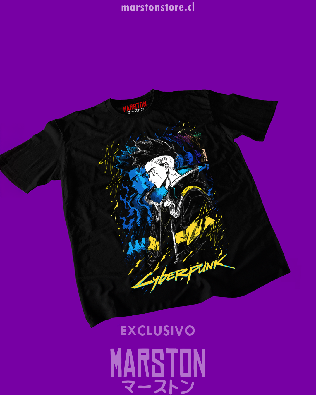 Polera negra de Cyberpunk: Edgerunners con diseño de David Martinez