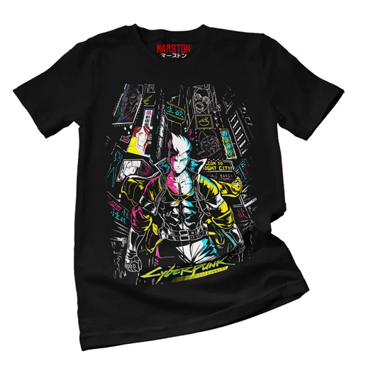 Polera negra de Cyberpunk: Edgerunners con diseño de David Martinez