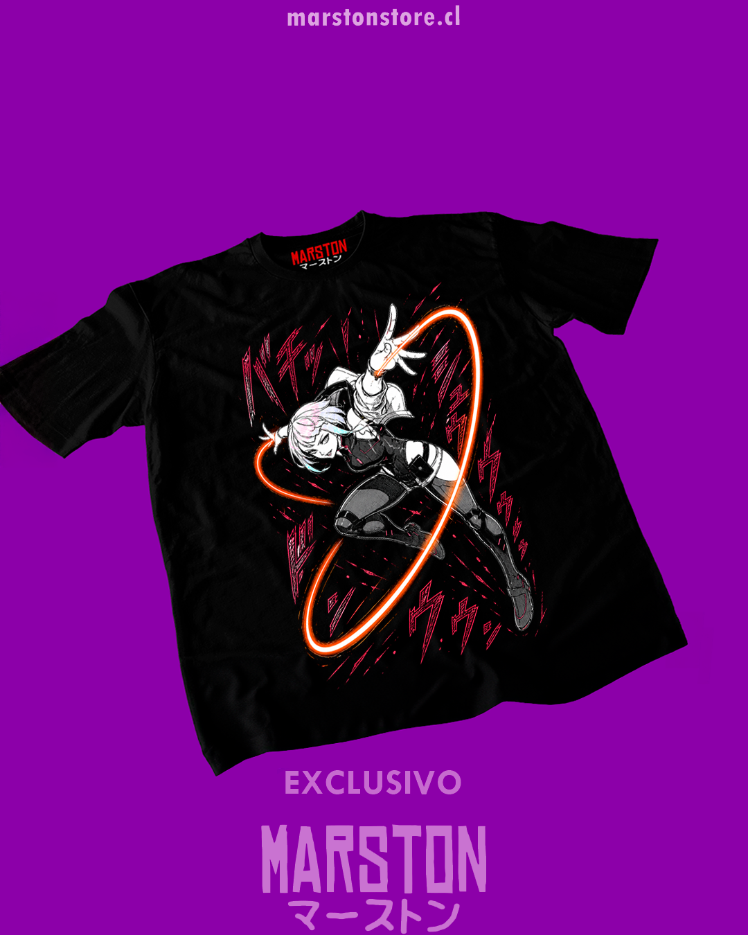 Polera negra de Cyberpunk: Edgerunners con diseño de Lucy Kushinada