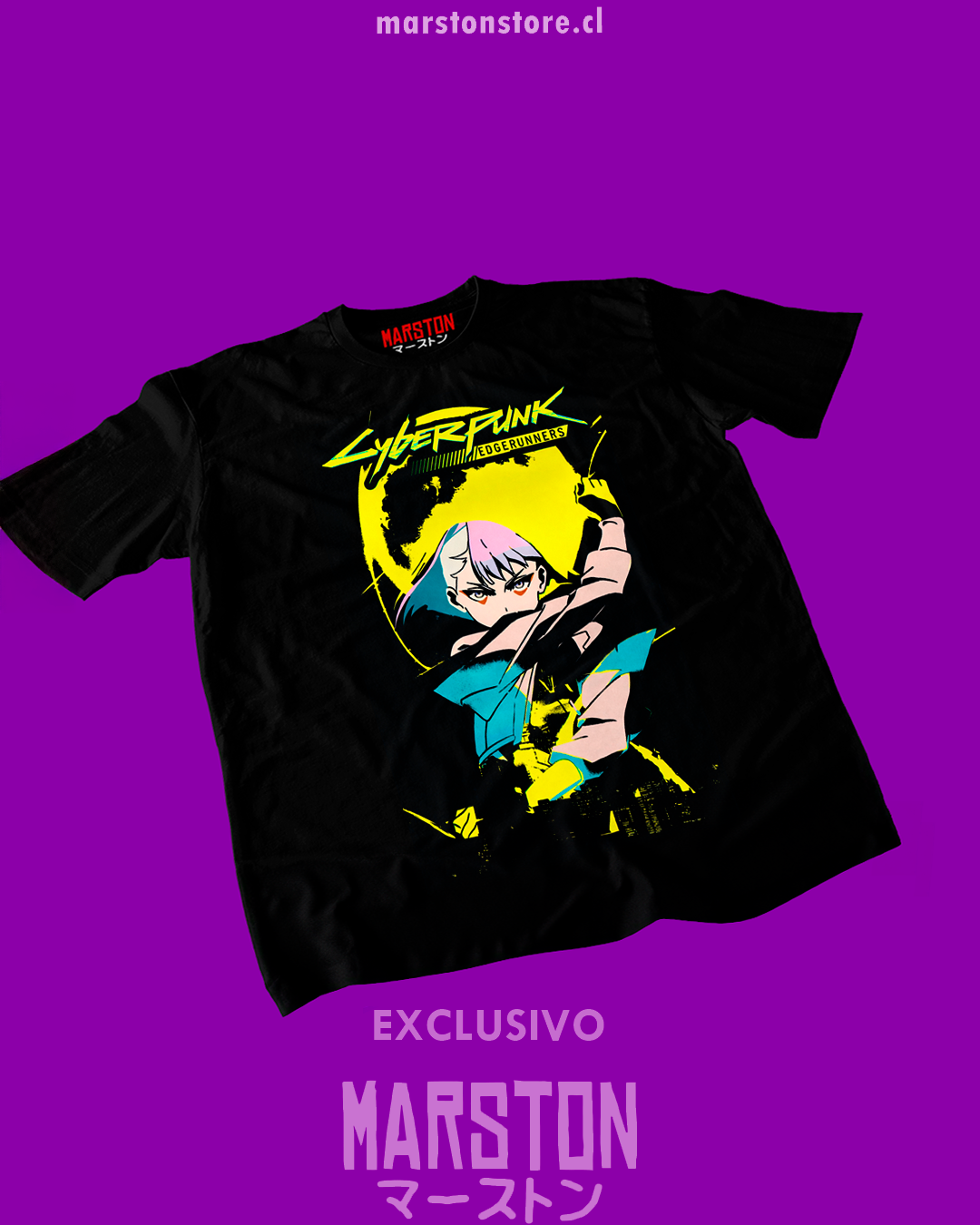 Polera negra de Cyberpunk: Edgerunners con diseño de Lucy Kushinada