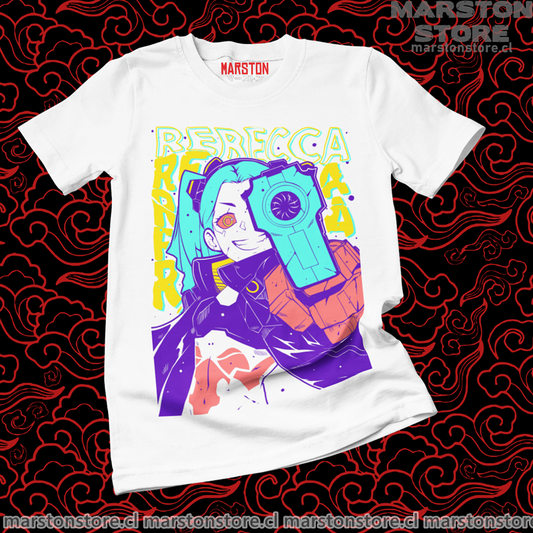 Polera blanca de Cyberpunk: Edgerunners con diseño de Rebecca