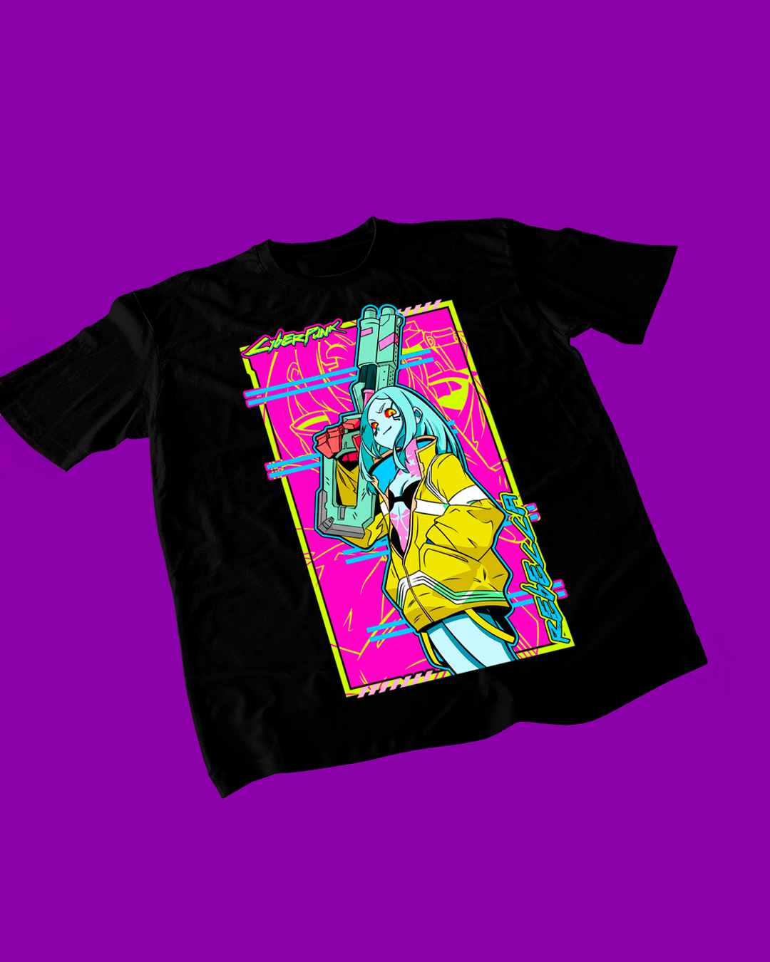 Polera negra de Cyberpunk: Edgerunners con diseño de Rebecca