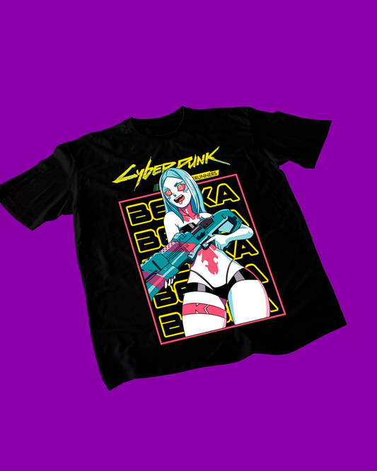 Polera negra de Cyberpunk: Edgerunners con diseño de Rebecca