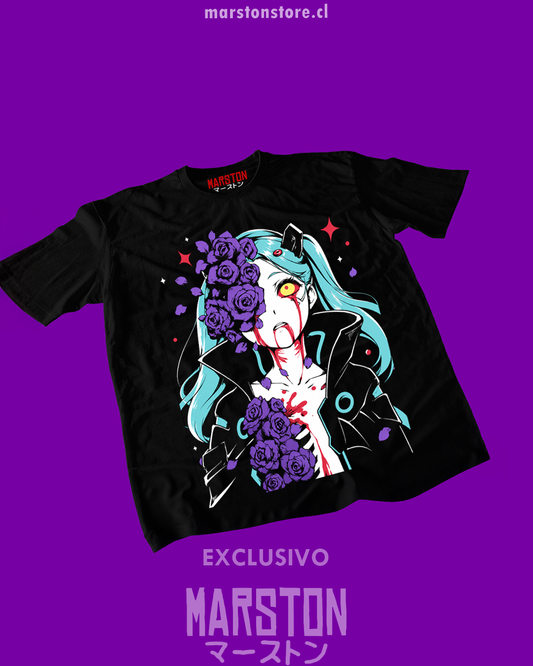 Polera negra de Cyberpunk: Edgerunners con diseño de Rebecca