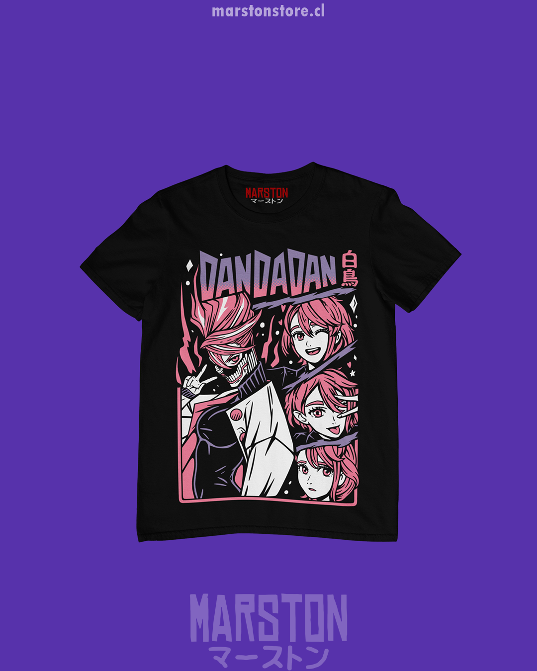 Polera negra Dandadan con diseño de Aira Shiratori
